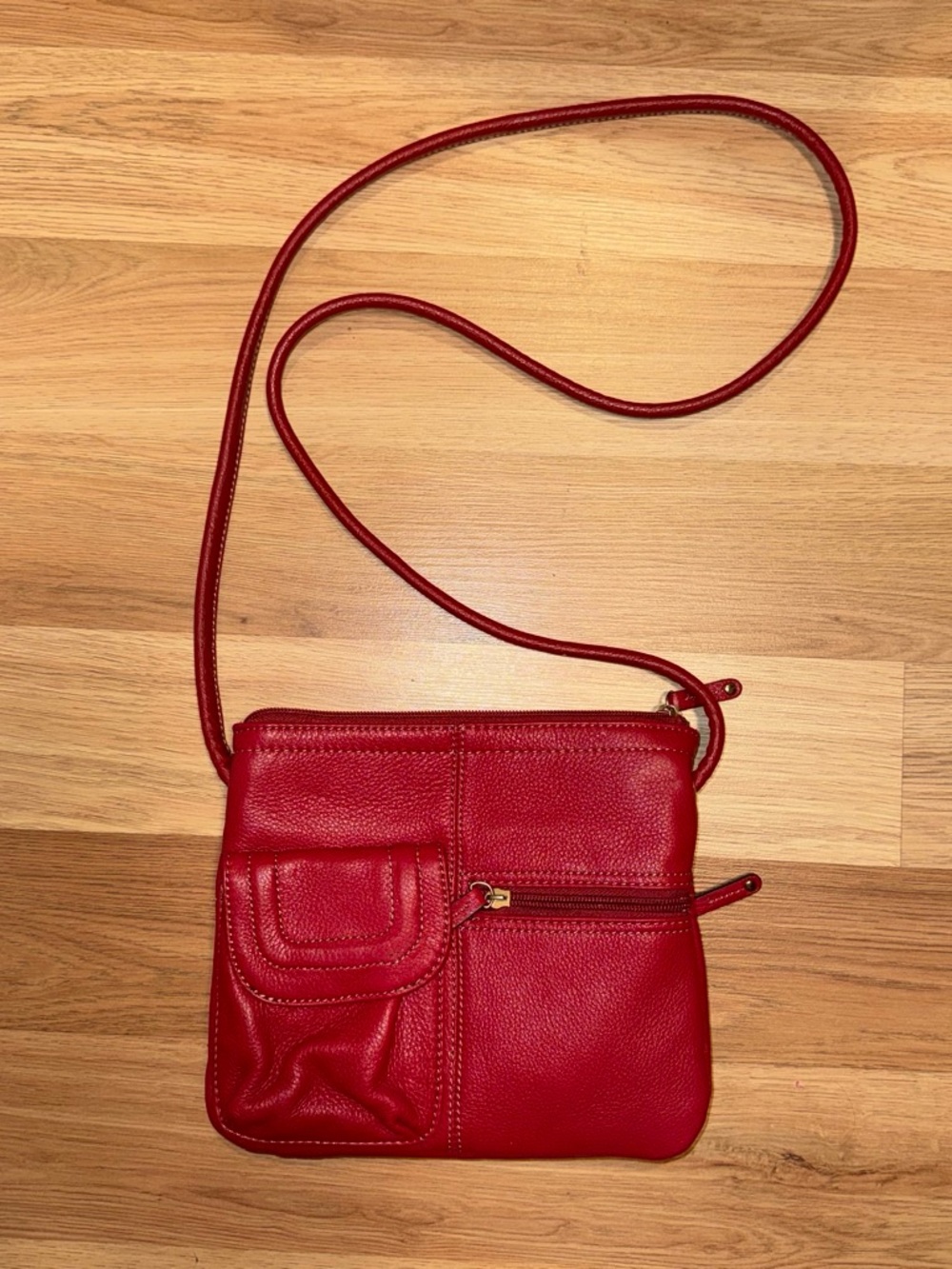 Tignanello Red Leather Crossbody Bag with Front Pocket